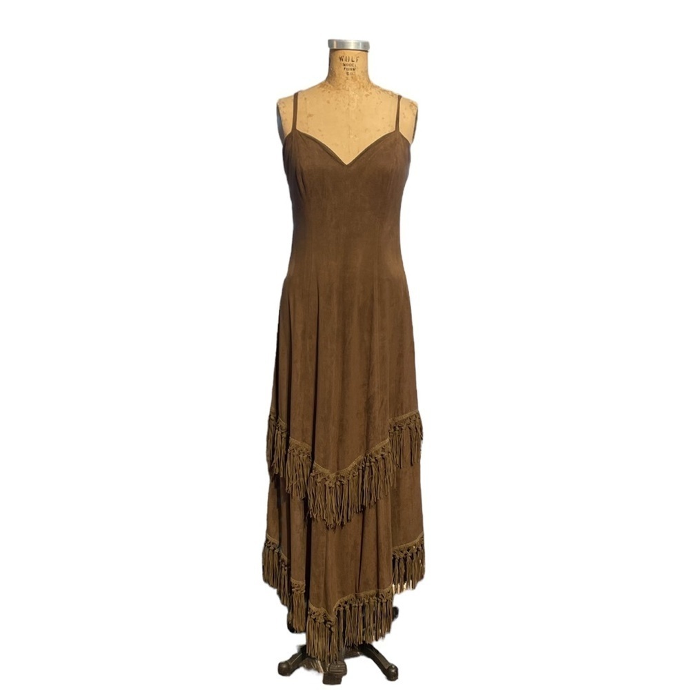 Vintage JIKI Monte Carlo Maxi Boho Fringe Suede Festival Dress